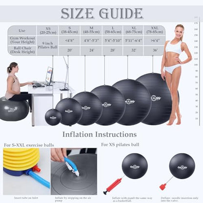 Soft Exercise Ball, Yoga Pregnancy Ball Chair, Pilates Equipment with Pump - color: Black, size: M(19-22inch/48-55cm)