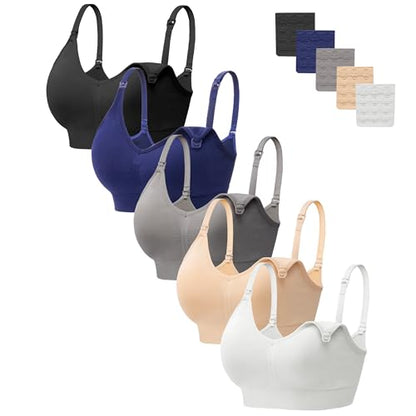 HBselect Women Maternity Bras 5 Pack Nursing Bras for Breastfeeding - color: 5pack(black/White/Nude/Grey/Navy Blue), size: Medium