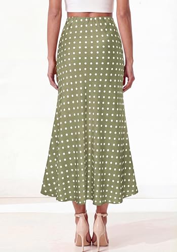 BTFBM Silk Midi Skirts for Women 2026 Summer Fall - color: Dot Green White, size: Medium