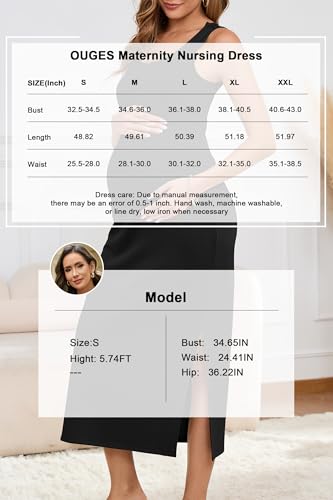 OUGES Womens 2026 Summer Maternity Nursing Dress Split Midi Sleeveless Breastfeeding Dress Scoop Neck Pregnancy Clothes - color: Black, size: Large