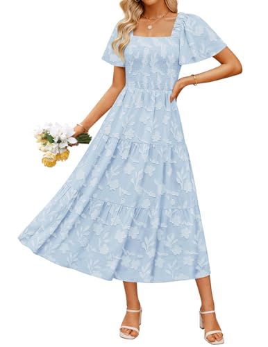 ZESICA Womens 2026 Summer Boho Wedding Guest Midi Dresses - color: Blue, size: X-Small