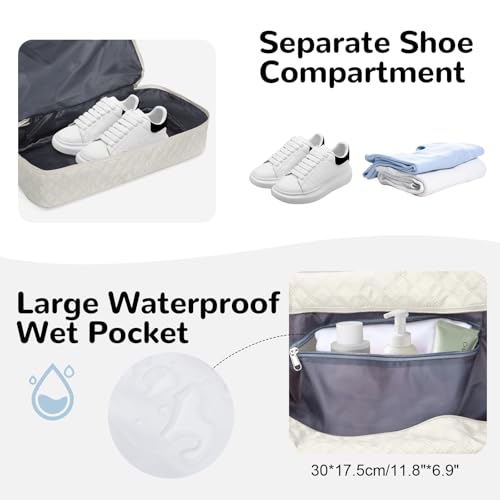 55L Travel Duffle Bag for Women, Large Overnight Weekend Bag, White - color: white