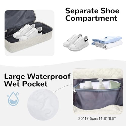 55L Travel Duffle Bag for Women, Large Overnight Weekend Bag, White - color: white