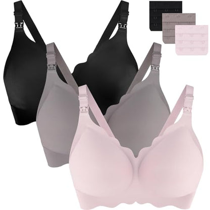 UHdod Nursing Bras for Breastfeeding, Seamless Wireless Maternity Bra - color: Black + Grey + Pink, size: 3X-Large