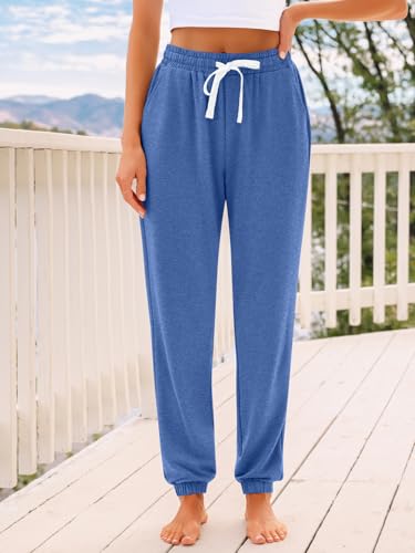 AUTOMET Women's High Waisted Lounge Sweatpants Jogger Pants with Pockets - color: Blue, size: X-Large