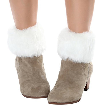 Womens Fur Trim Boot Cuff Top Cover Leg Warmers - color: White