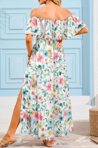 Talisea Maternity Off Shoulder Ruffle Maxi Dress Pregnancy Baby Shower - color: White Floral, size: XX-Large