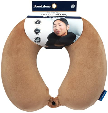 Brookstone Travel Neck Pillow Lightweight U-Shaped Memory Foam Pillow - color: Khaki