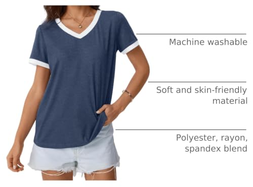 AUTOMET Womens Short Sleeve T-Shirts V Neck Summer Tops Comfy Clothes 2026 - color: Navy, size: Medium