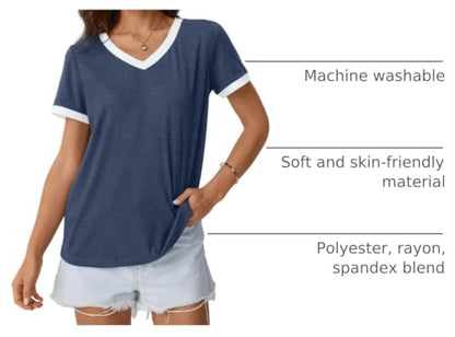 AUTOMET Womens Short Sleeve T-Shirts V Neck Summer Tops Comfy Clothes 2026 - color: Navy, size: Medium