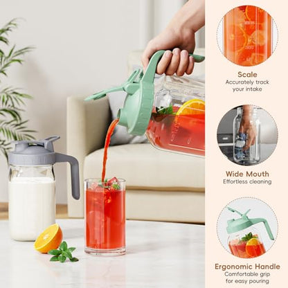 JunVpic Glass Pitcher with lid, 64 oz Wide Mouth Mason Jar - color: Gray, size: 64 Ounces