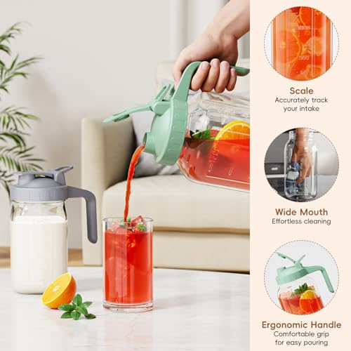 JunVpic Glass Pitcher with lid, 64 oz Wide Mouth Mason Jar - color: Gray, size: 64 Ounces