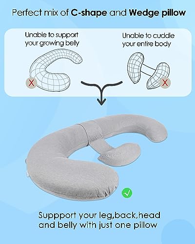 QUEEN ROSE Cooling E Shaped Pregnancy Pillows, Detachable Maternity Body Pillow for Sleeping, Grey - color: Grey