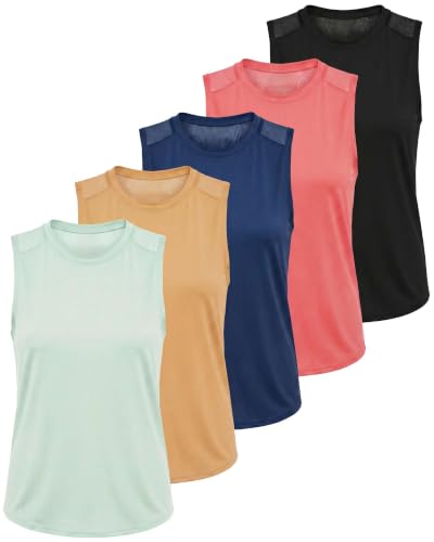 5 Pack Women's Dry Fit Tank Tops Sleeveless Racerback Athletic Workout - color: Set 1, size: Medium