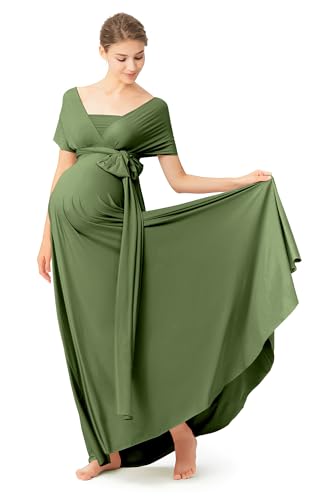 72styles Maternity Multi-Way Wrap Infinity Maxi Dress for Baby Shower - color: Olive Green, size: One Size Plus