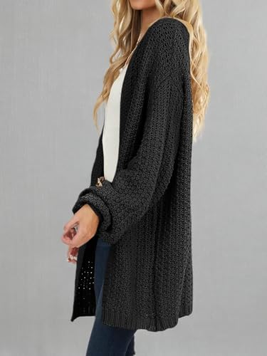 Maroway Womens Oversized Long Cardigan Open Front Knit Sweater - color: Black, size: Medium