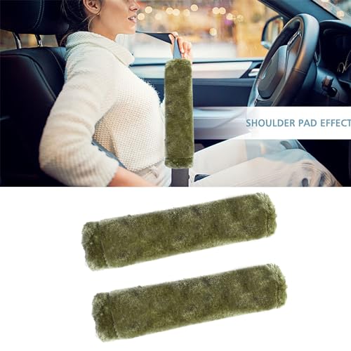 MOONET Universal Soft Faux Sheepskin Seatbelt Covers, 2 Pack (Olive) - color: Olive