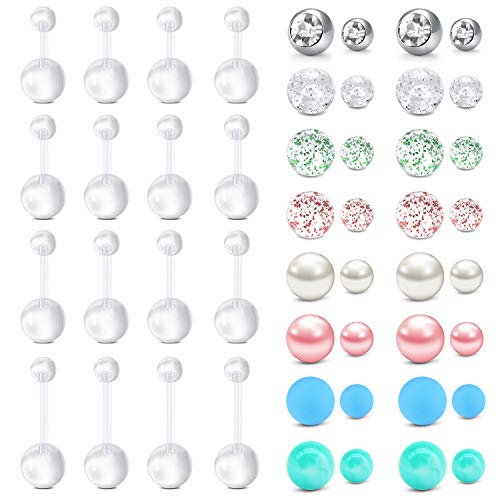 Longita Plastic Pregnancy Belly Button Rings Long Bar Navel Rings for Maternity Sport Pregnant Women Flexible Clear Belly Piercing Retainer Different Length bar and Balls for Replacement 10-32mm - color: Clear - (10, 12, 14, 16mm)