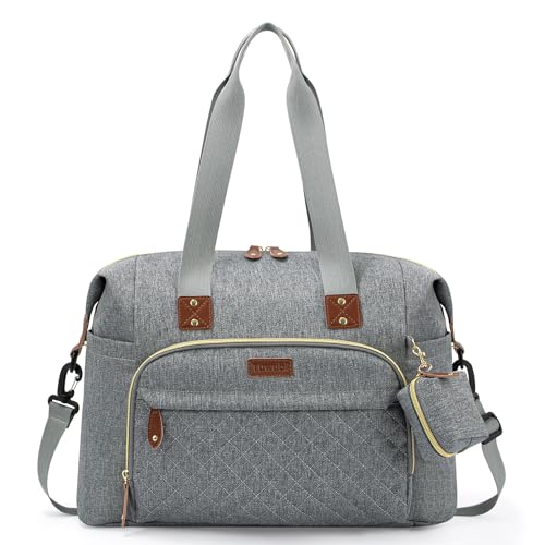 Tuwubi Diaper Bag Tote,Baby Diaper Bag with Pacifier Case - color: Light Grey, size: Large