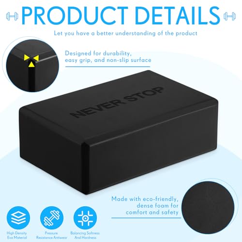 RoundFunny 4 Pack Yoga Blocks Non Slip Pilates Foam Brick - color: Black