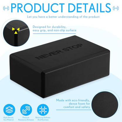 RoundFunny 4 Pack Yoga Blocks Non Slip Pilates Foam Brick - color: Black