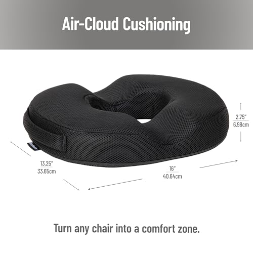 Mind Reader Donut Pillow Seat Cushion with Air-Cloud Technology, Tailbone, Hemorrhoid, Pregnancy Relief, Black - size: Donut Cushion