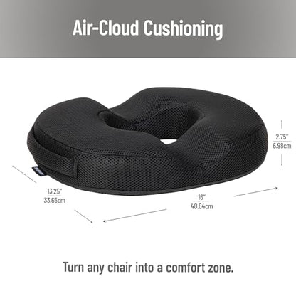 Mind Reader Donut Pillow Seat Cushion with Air-Cloud Technology, Tailbone, Hemorrhoid, Pregnancy Relief, Black - size: Donut Cushion