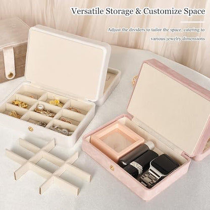Travel Jewelry Case, 2-Layer Large Jewelry Organizer Box, White, Velvet - color: White, size: Large-2 Layer