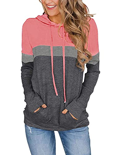 MixShe Women’s 2026 Fall Long Sleeve Hoodie Pullover Sweatshirt Lightweight Casual Tops Blouse - color: Pinkgray, size: Large
