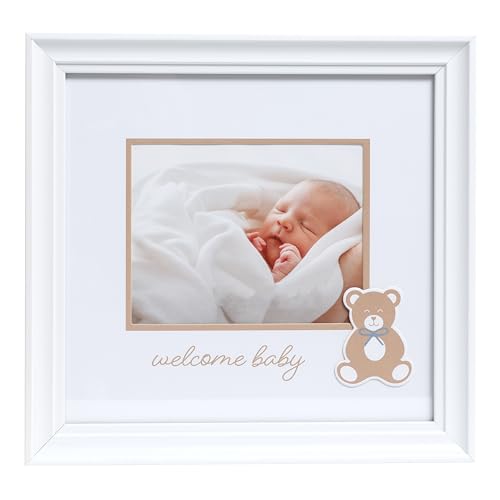 Kate & Milo Welcome Baby Photo Frame, Teddy Bear Design, White - color: Welcome Baby Teddy Bear Frame