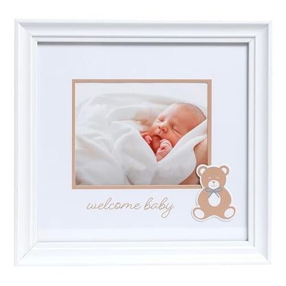 Kate & Milo Welcome Baby Photo Frame, Teddy Bear Design, White - color: Welcome Baby Teddy Bear Frame