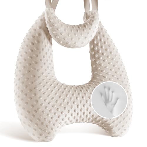 Memory Foam Kids Travel Pillow, Car Pillow for Kids, Velvet Dots, Beige - color: Beige