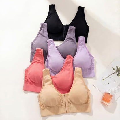 5-Pack Front Closure Bras Set Breathable Mastectomy Post Surgery Wireless Mesh Bra for Women - size: Small