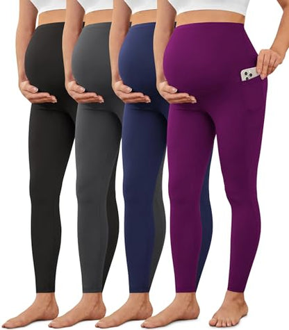 VALANDY Creamlush 2/4 Pack Maternity Leggings with Pockets Over the Belly - color: 4pack - Black/Dark Grey/Navy Blue/Plum Purple, size: X-Large