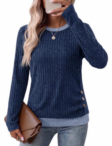 Sampeel Long Sleeve Shirts for Women Lightweight Sweaters Fall Tops - color: Blue, size: 2X