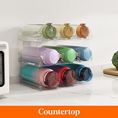 Lifewit Stackable Water Bottle Organizer for Cabinet, Clear Tumbler Holder - size: 3 Tier-9 Bottle