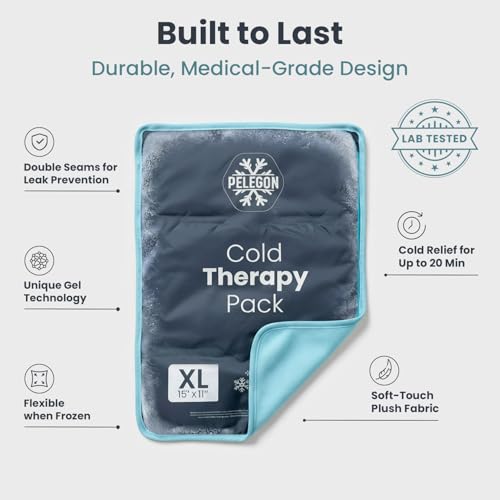 Pelegon Ice Packs for Injuries Reusable XL (11" x 15") Ice Pack for Knee, Reusable Gel Ice Pack for Back, Large Flexible Cold Pack for Shoulder, Hip & Neck, Soft Fabric Side, Leakproof Design - 2 Pack - size: XL (2 Pack)
