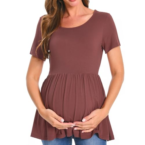 Bearsland Short Sleeve Maternity Top - color: Black&nutshell&coppery Brown, size: Small