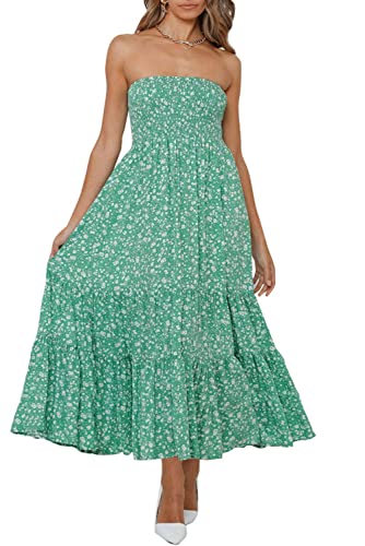 ZESICA Women's 2026 Summer Boho Strapless Maxi Dresses - color: Green, size: X-Small