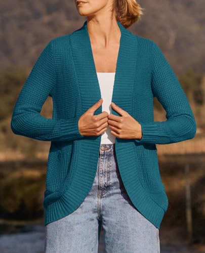 ZESICA Womens Fall Fashion Open Front Cardigan Sweaters - color: Teal, size: Small