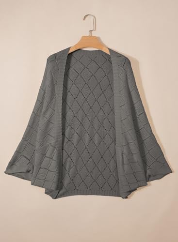 Sidefeel Women's Crochet Oversized Cardigan Sweaters Spring Hollow Out Long Batwing Sleeve Summer Shrugs Lightweight Sweater - color: Dark Grey, size: Large