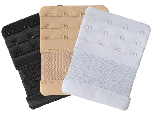 SAMGU Bra Extenders 4 Hooks Women's Soft Stretchy Bra Extension Strap, 3 Pieces - color: White,black,skin Color, 4 Hook 3/4 Inch