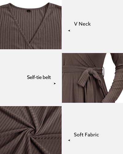 Newshows Women's Sweater Pockets Belted Fall Teacher Business Casual Dress - color: Coffee Brown, size: Medium