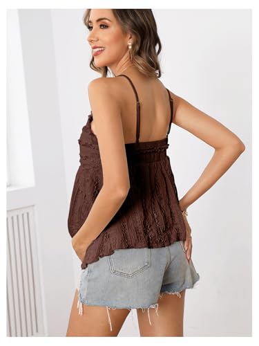MakeMeChic Women's Maternity Babydoll Tank Tops Peplum Ruffle Cami Top - color: Coffee Brown, size: Medium