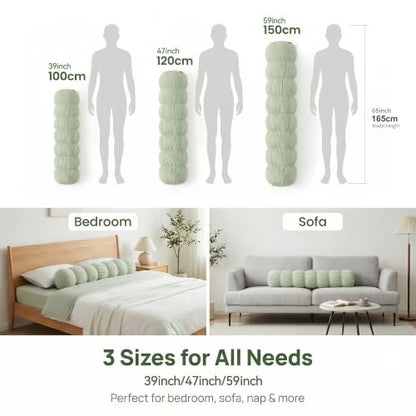 Pat. Pend. Cylinder Pillow for Bed, 47 Inch, Celadon Green - color: Celadon Green, size: 47"x 7.87"