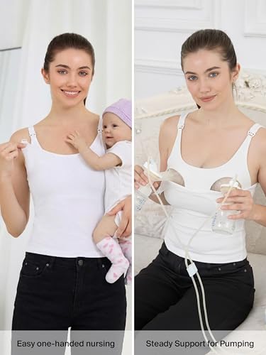 Ecavus Nursing Tank Tops with Built in Bra, Nursing Sport Bra - color: White, size: Medium