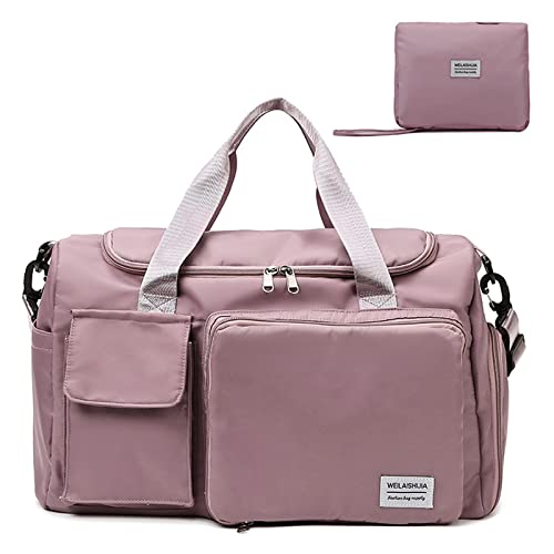 Travel Bag, Large Capacity Folding Travel Bag, Sports Gym Bag with Wet Pocket & Shoes Compartment, Foldable Travel Duffel Bag, Weekender Overnight Bag for Women and Man - color: Pink