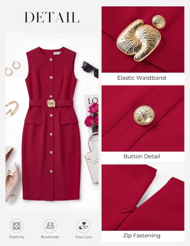 GRACE KARIN Women's Work Business Casual Dresses Office Fall Outfit - color: Dark Red, size: X-Large