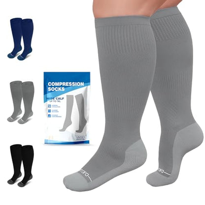 3 Pairs Plus Size Compression Socks for Women Men Wide Calf - color: 3 Pairs-Black/Grey/Navy, size: 4XL