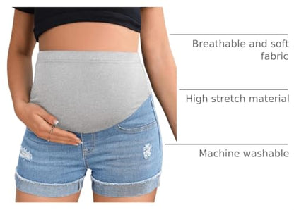 BEAUDRM Women's Maternity Adjustable High Waist Denim Mini Shorts - color: Light Wash a, size: Large